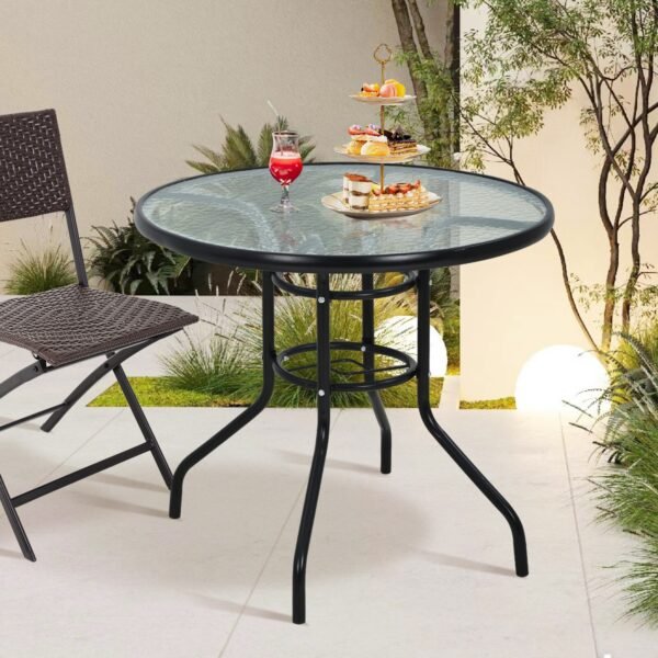 Garden Patio Round Table Outdoor Dining Bistro Glass Table Top w/Umbrella Hole