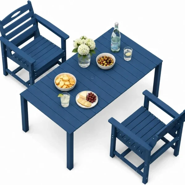 Domi 3Pcs HDPE Outdoor Patio Dining Set W/Umbrella Hole for Backyard,Deck,Blue