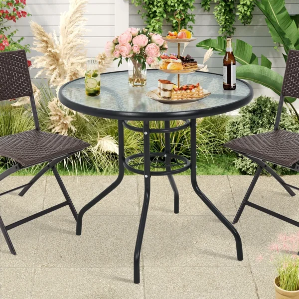 Outdoor Dining Round Patio Bistro Tempered Glass Table Top With Umbrella Hole