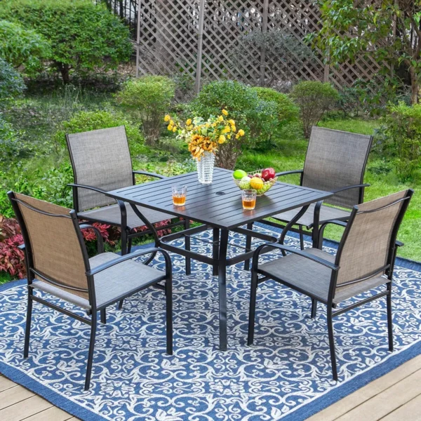 5 Piece Patio Dining Set with Umbrella Hole Outdoor Table and Chairs for Garden